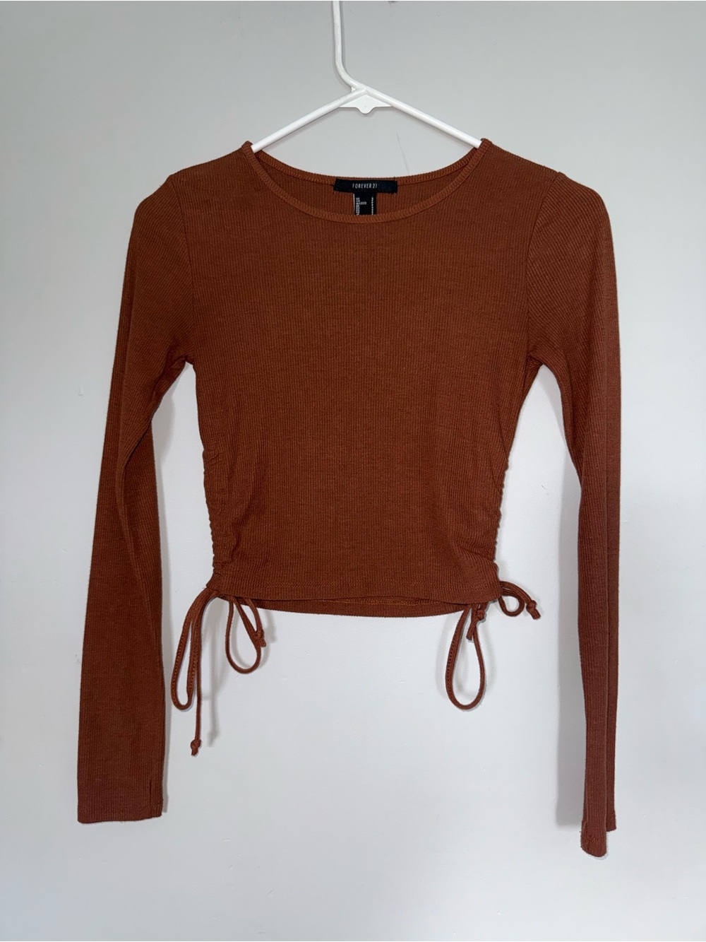 Forever 21 Rust Long Sleeve Ruched-Side Top